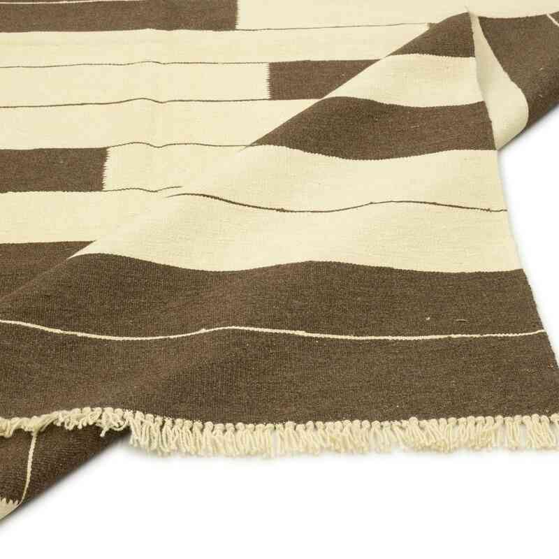 Beige, Marrón Nueva Alfombra Turca Kilim - K0054072