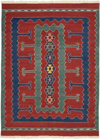 Red New Handwoven Turkish Kilim Rug - 6' 3" x 8' 3" (75" x 99")