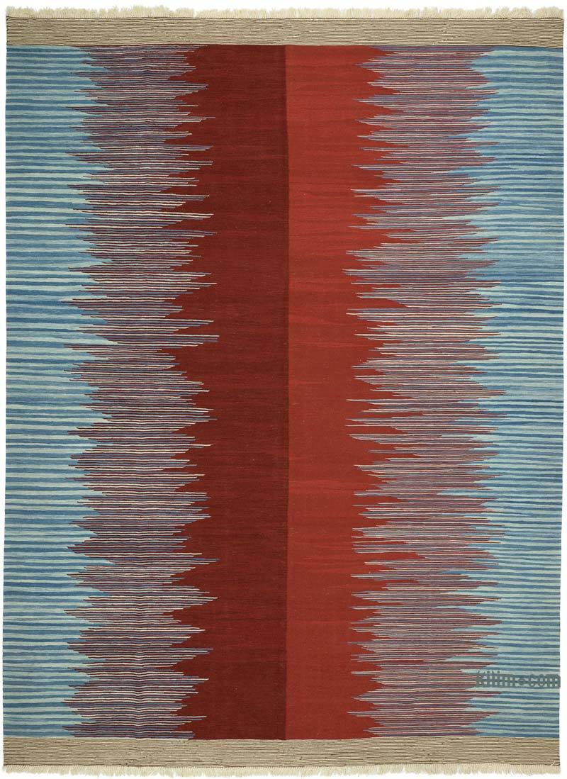 Red, Blue New Handwoven Turkish Kilim Rug - 9' 11" x 13' 4" (119 in. x 160 in.) - K0054127