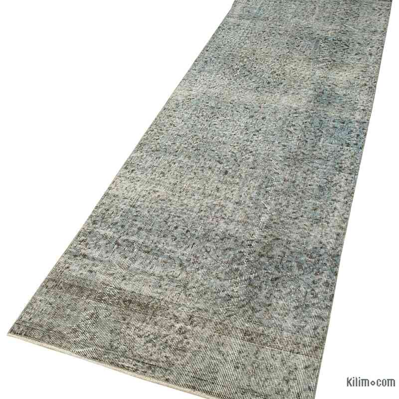 Lacivert Boyalı El Dokuma Vintage Halı Yolluk - 80 cm x 299 cm - K0054451