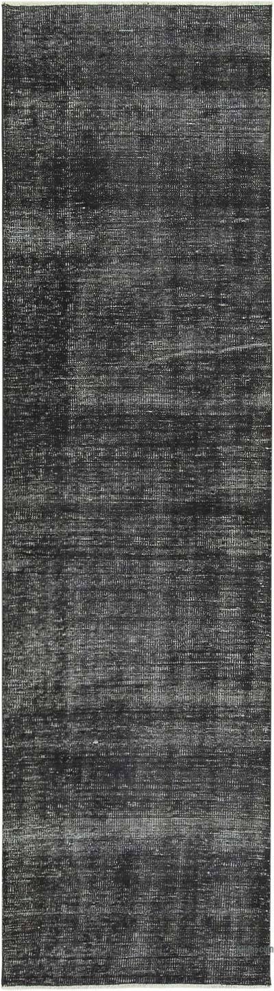 Siyah Boyalı El Dokuma Vintage Halı Yolluk - 80 cm x 298 cm