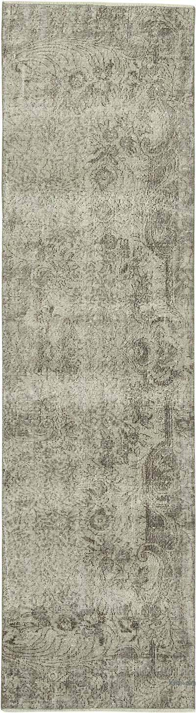 Gri Boyalı El Dokuma Vintage Halı Yolluk - 80 cm x 294 cm
