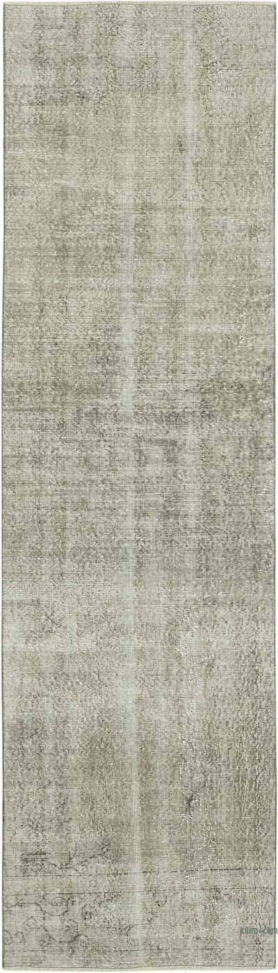 Gri Boyalı El Dokuma Vintage Halı Yolluk - 91 cm x 320 cm