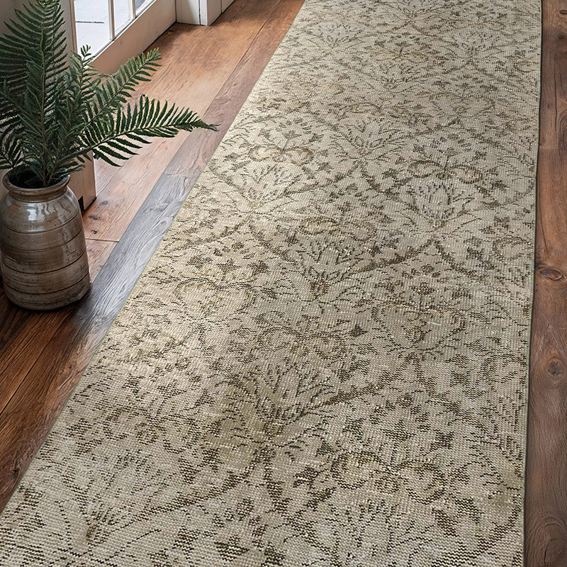 Boyalı El Dokuma Vintage Halı Yolluk - 92 cm x 306 cm - K0054471