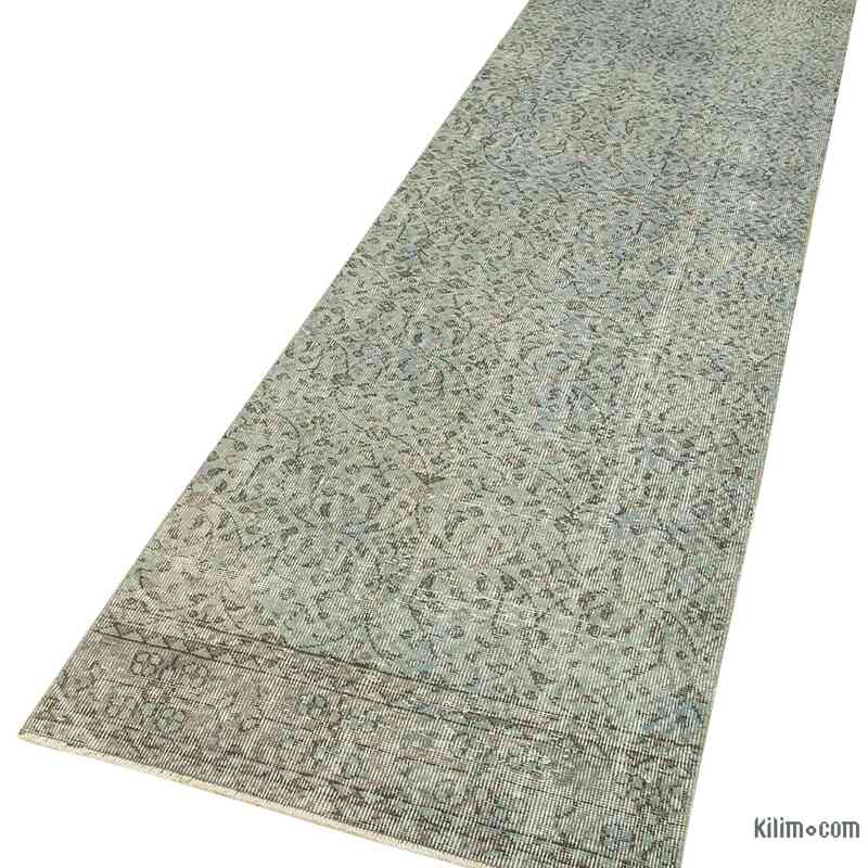 Lacivert Boyalı El Dokuma Vintage Halı Yolluk - 80 cm x 302 cm - K0054473