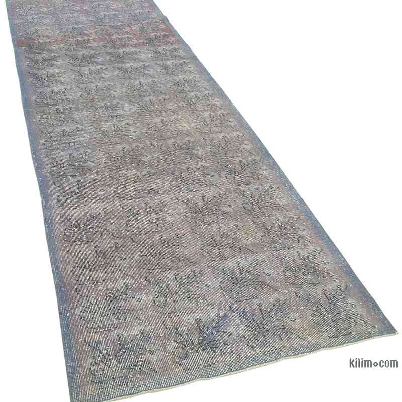 Lacivert Boyalı El Dokuma Vintage Halı Yolluk - 98 cm x 339 cm - K0054477