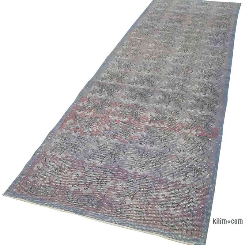 Lacivert Boyalı El Dokuma Vintage Halı Yolluk - 98 cm x 339 cm - K0054477