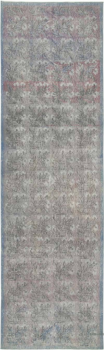 Lacivert Boyalı El Dokuma Vintage Halı Yolluk - 98 cm x 339 cm