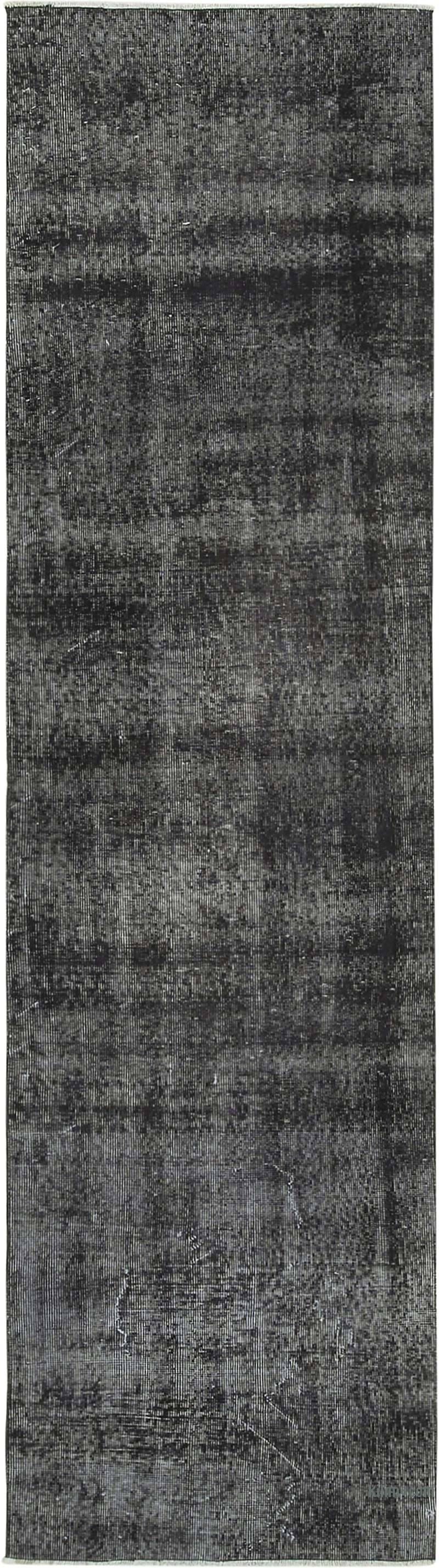 Siyah Boyalı El Dokuma Vintage Halı Yolluk - 80 cm x 290 cm - K0054490