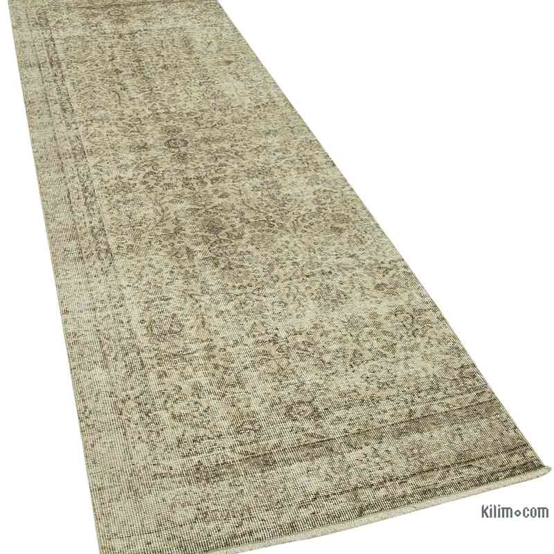 Beige Alfombra de Pasillo Turca Vintage Sobreteñida - 91 cm x 307 cm - K0054501