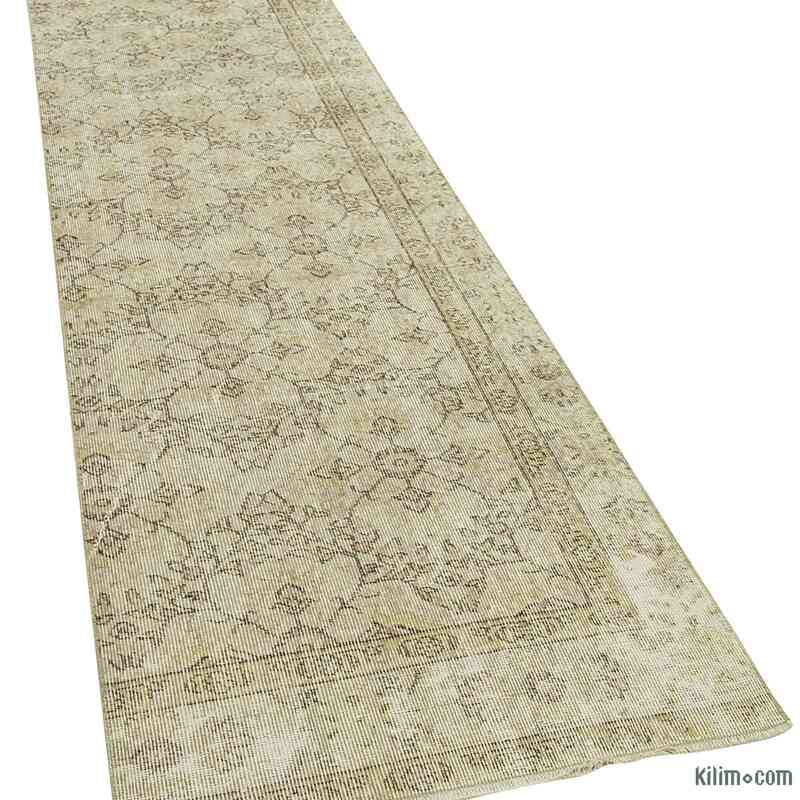 Bej Boyalı El Dokuma Vintage Halı Yolluk - 85 cm x 332 cm - K0054509