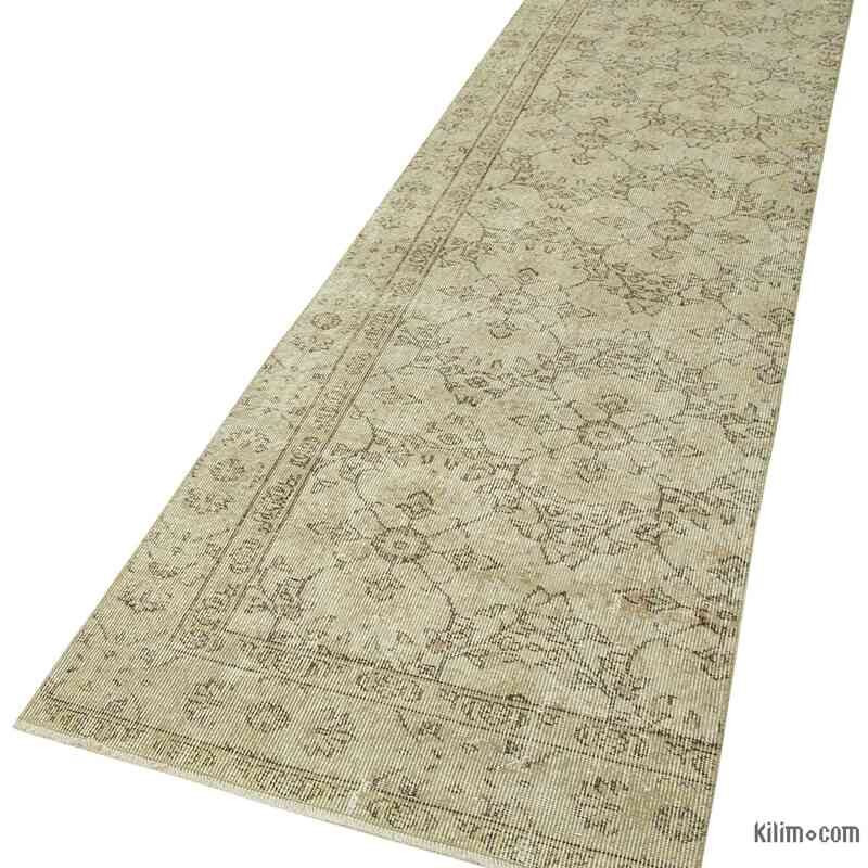 Bej Boyalı El Dokuma Vintage Halı Yolluk - 85 cm x 332 cm - K0054509