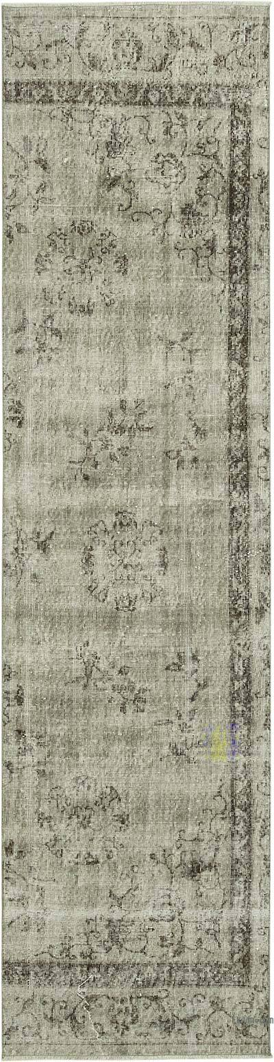 Gri Boyalı El Dokuma Vintage Halı Yolluk - 80 cm x 320 cm