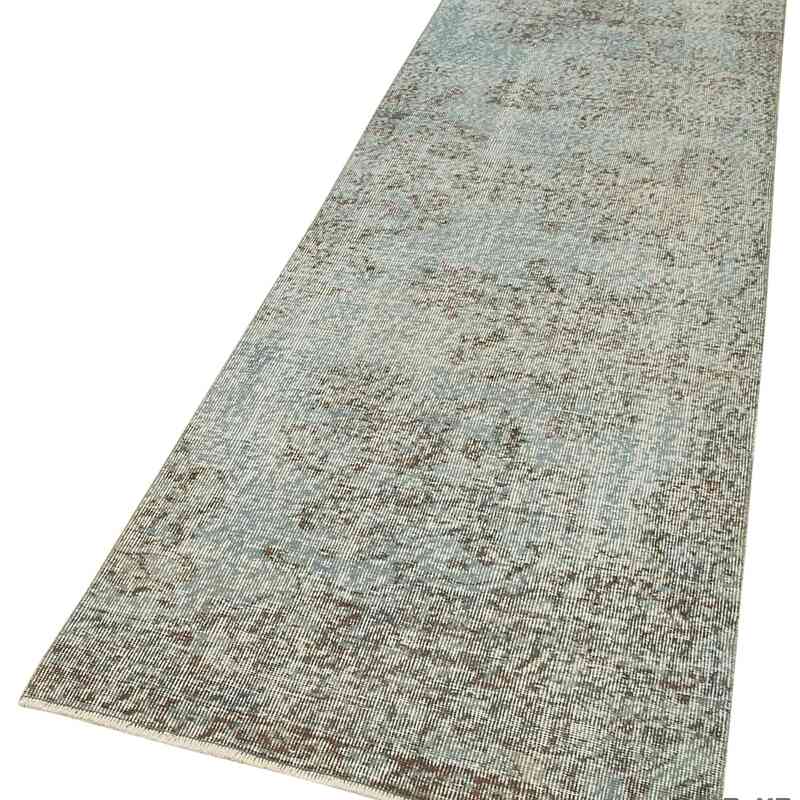 Lacivert Boyalı El Dokuma Vintage Halı Yolluk - 86 cm x 311 cm - K0054522