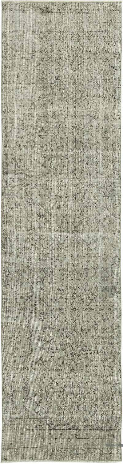 Gri Boyalı El Dokuma Vintage Halı Yolluk - 82 cm x 302 cm