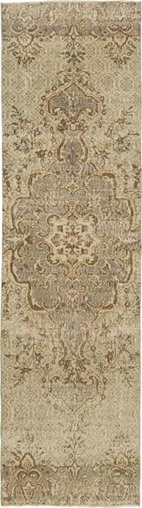 Beige Over-dyed Turkish Vintage Runner Rug - 2' 9" x 10'  (33" x 120")