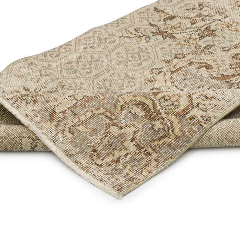 Beige Alfombra de Pasillo Turca Vintage Sobreteñida - 85 cm x 305 cm - K0054529