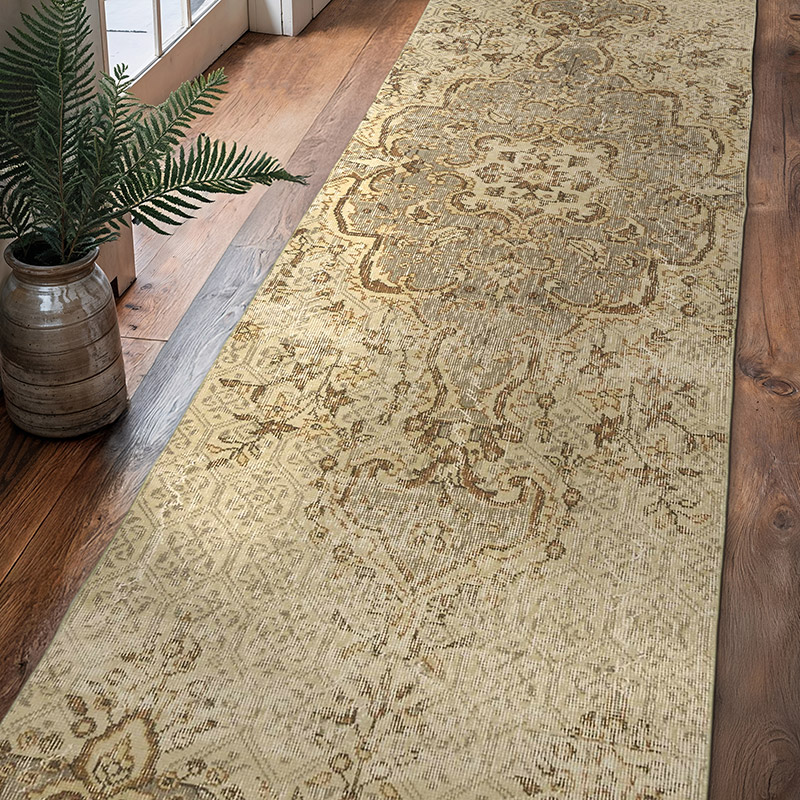 Beige Over-dyed Turkish Vintage Runner Rug - 2' 9" x 10'  (33" x 120") - K0054529