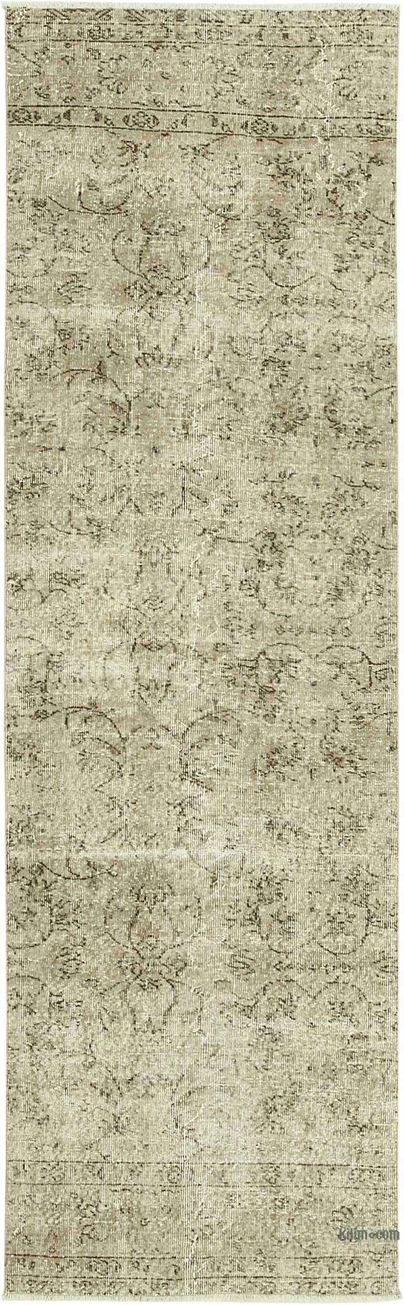 Beige Alfombra de Pasillo Turca Vintage Sobreteñida - 90 cm x 292 cm - K0054536