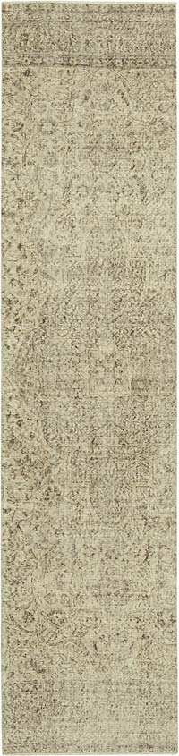 Beige Alfombra de Pasillo Turca Vintage Sobreteñida - 75 cm x 320 cm