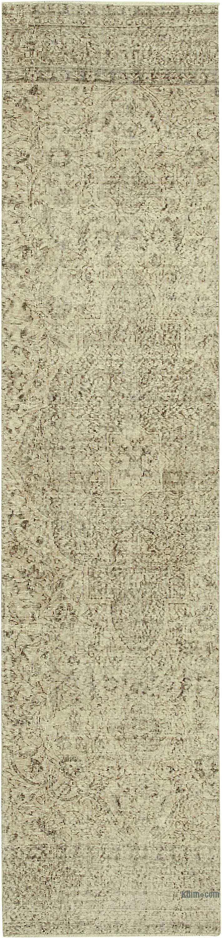 Beige Alfombra de Pasillo Turca Vintage Sobreteñida - 75 cm x 320 cm - K0054542