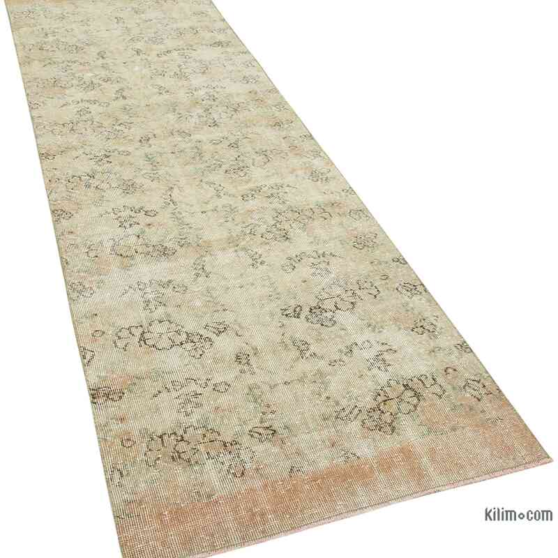 Bej Boyalı El Dokuma Vintage Halı Yolluk - 93 cm x 308 cm - K0054545