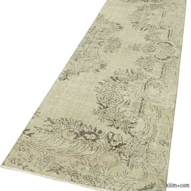 Beige Alfombra de Pasillo Turca Vintage Sobreteñida - 90 cm x 315 cm - K0054550