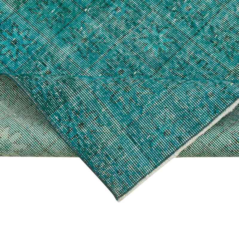 Mavi-Yeşil Boyalı El Dokuma Vintage Halı Yolluk - 111 cm x 292 cm - K0054559