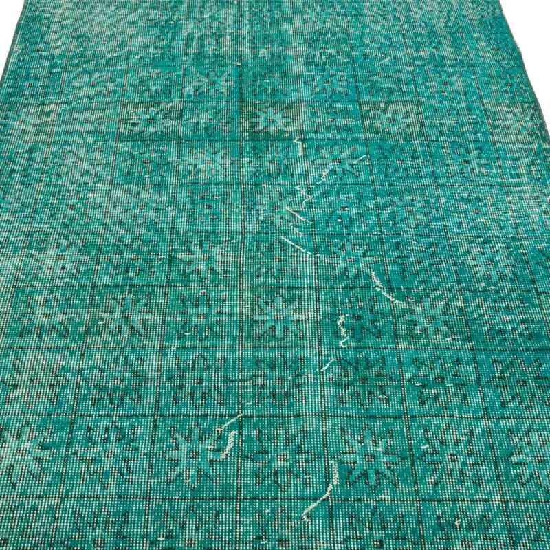Mavi-Yeşil Boyalı El Dokuma Vintage Halı Yolluk - 111 cm x 292 cm - K0054559