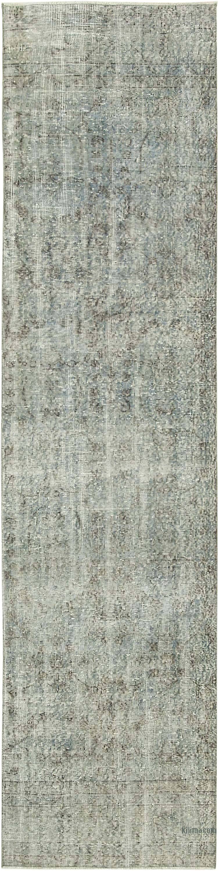 Lacivert Boyalı El Dokuma Vintage Halı Yolluk - 77 cm x 310 cm - K0054561