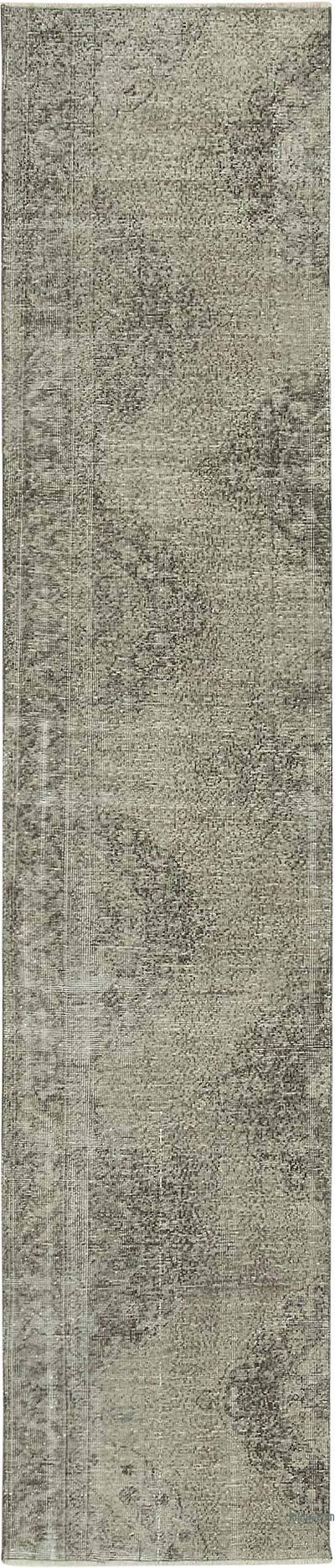 Gri Boyalı El Dokuma Vintage Halı Yolluk - 75 cm x 354 cm