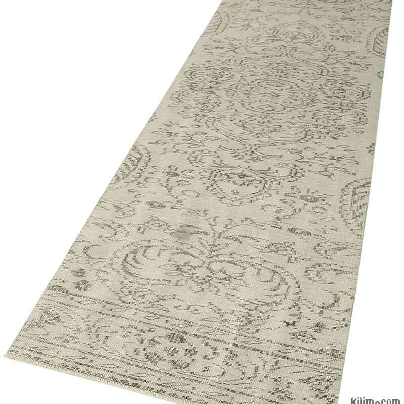 Bej Boyalı El Dokuma Vintage Halı Yolluk - 80 cm x 295 cm - K0054582