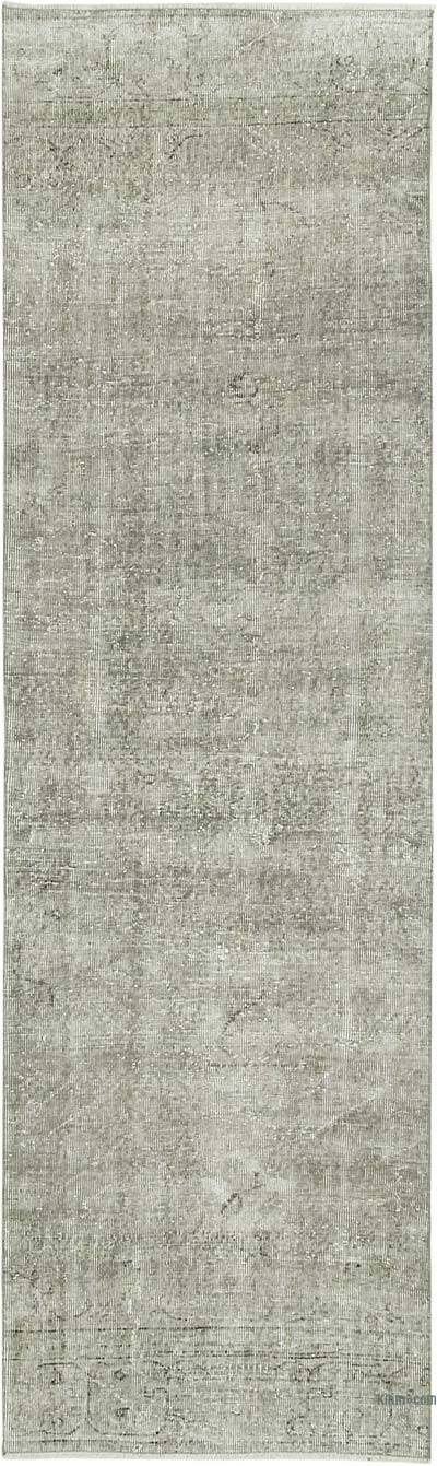 Gri Boyalı El Dokuma Vintage Halı Yolluk - 90 cm x 302 cm