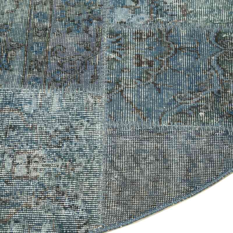 Mavi Yuvarlak Boyalı Patchwork Halı - 217 cm x 217 cm - K0054694