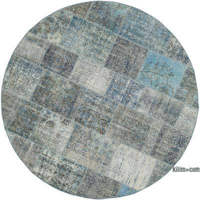 Mavi Yuvarlak Boyalı Patchwork Halı - 217 cm x 217 cm
