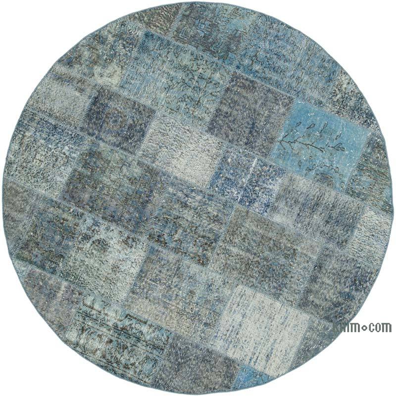 Mavi Yuvarlak Boyalı Patchwork Halı - 217 cm x 217 cm - K0054694