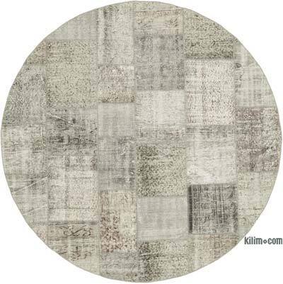 Gri Yuvarlak Boyalı Patchwork Halı - 216 cm x 216 cm
