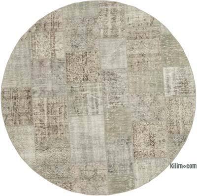 Gri Yuvarlak Boyalı Patchwork Halı - 215 cm x 215 cm