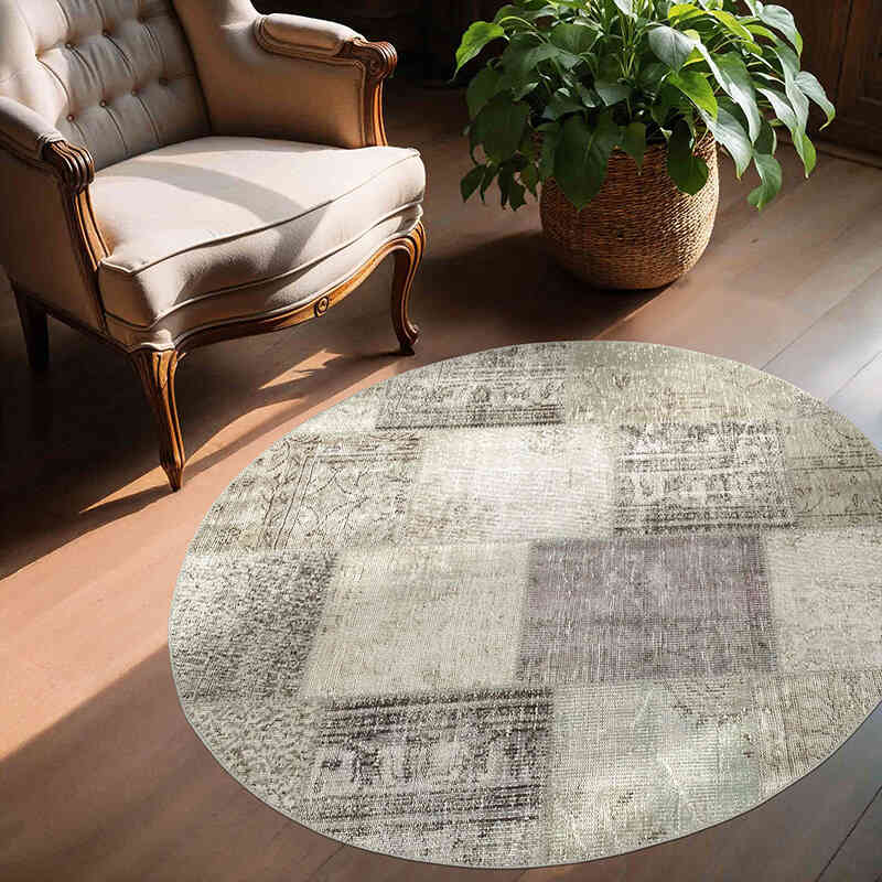 Gris Alfombra De Retazos Turca Sobre-Teñida - 150 cm x 150 cm - K0054698