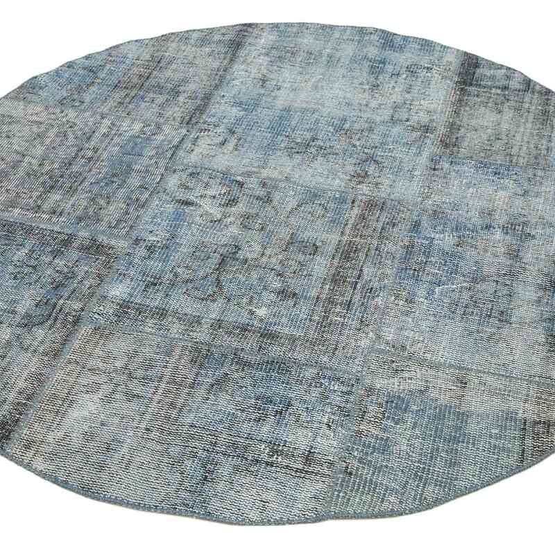 Açık Mavi Yuvarlak Boyalı Patchwork Halı - 152 cm x 152 cm - K0054699
