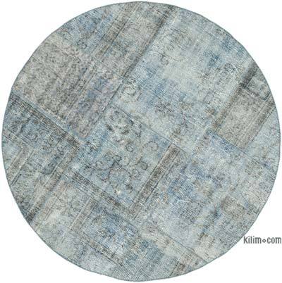 Açık Mavi Yuvarlak Boyalı Patchwork Halı - 152 cm x 152 cm