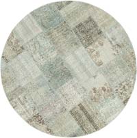 Round Patchwork Hand-Knotted Turkish Rug - 7' 1" x 7' 1" (85" x 85")