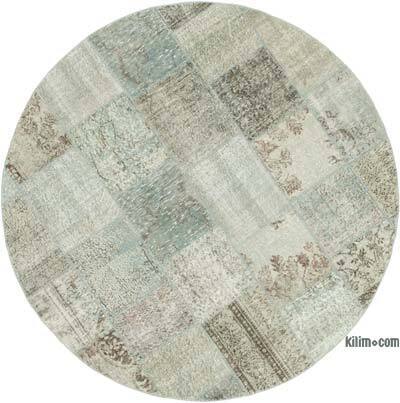 Açık Mavi Yuvarlak Boyalı Patchwork Halı - 217 cm x 217 cm