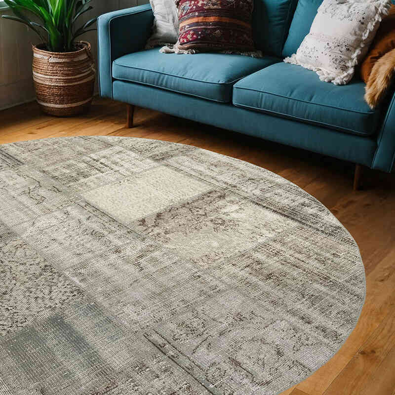 Gris Alfombra De Retazos Turca Sobre-Teñida - 200 cm x 200 cm - K0054705