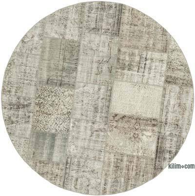 Gri Yuvarlak Boyalı Patchwork Halı - 200 cm x 200 cm