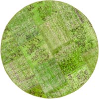 Green Round Patchwork Hand-Knotted Turkish Rug - 4' 11" x 4' 11" (59" x 59")