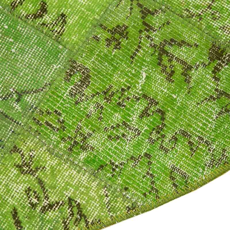 Yeşil Yuvarlak Boyalı Patchwork Halı - 150 cm x 150 cm - K0054706