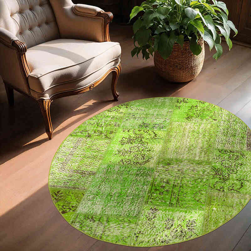 Verde Alfombra De Retazos Turca Sobre-Teñida - 150 cm x 150 cm - K0054706