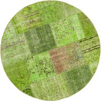 Yeşil Yuvarlak Boyalı Patchwork Halı - 150 cm x 150 cm