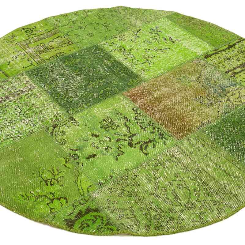 Yeşil Yuvarlak Boyalı Patchwork Halı - 150 cm x 150 cm - K0054707